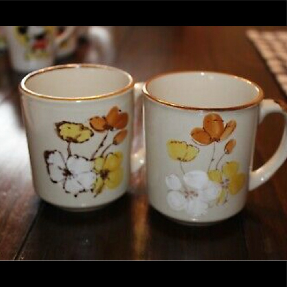 Vintage Sunnycraft Stoneware Mugs Hand Decorated Set of 6